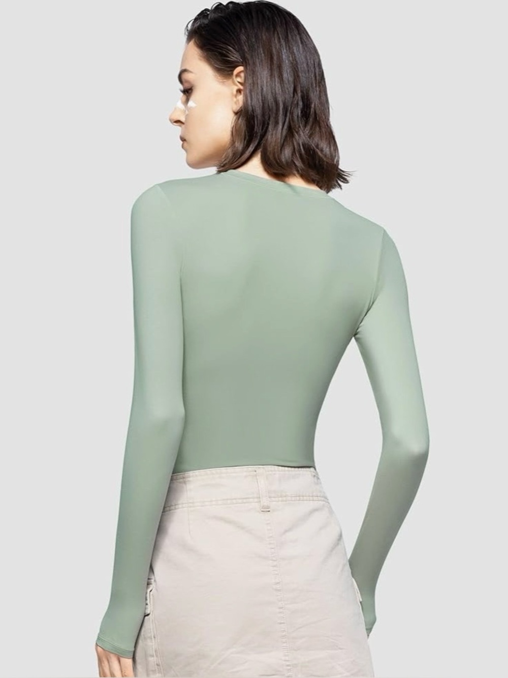 Women Sage Green Top Long Sleeve Crewneck Top - Spandex and Polyester size small - Picture 2 of 5